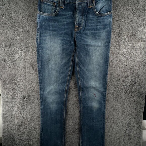 Nudie Jeans Blue Denim Trousers Designer Size 28x32 Grim Tim Org Teal Blue Adult - Picture 1 of 14